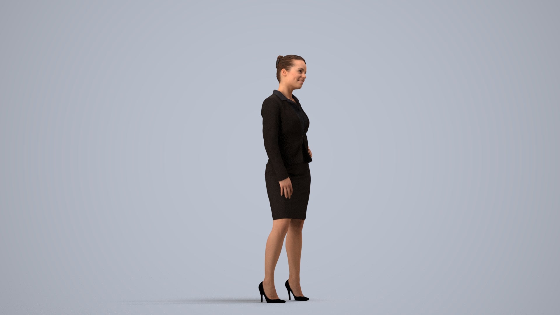 3D scanned woman business, photorealistic archviz people for Enscape and SketchUp, side view render