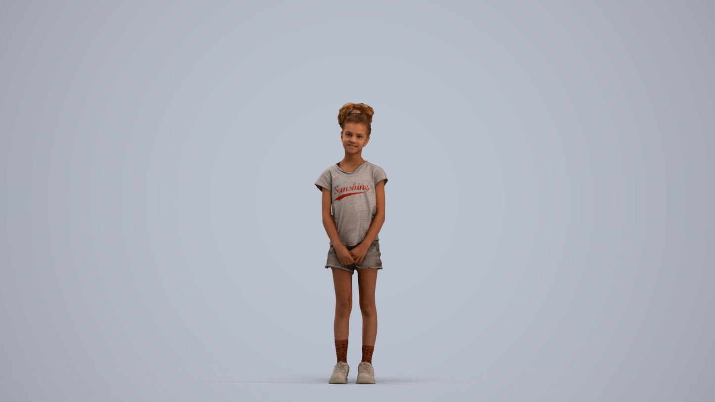realistic 3D girl casual kids, scanned archviz people for Blender and 3ds Max, standing pose render