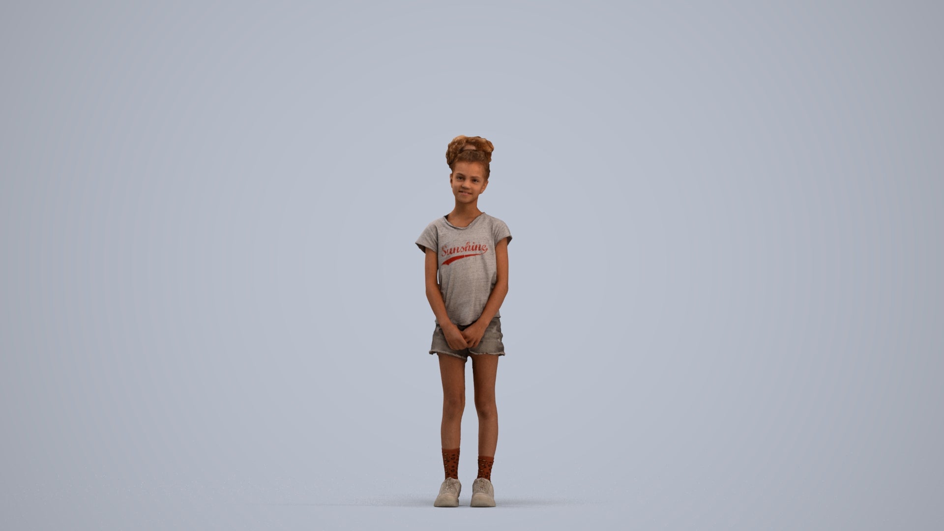 realistic 3D girl casual kids, scanned archviz people for Blender and 3ds Max, standing pose render