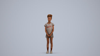realistic 3D girl casual kids, scanned archviz people for Blender and 3ds Max, standing pose render
