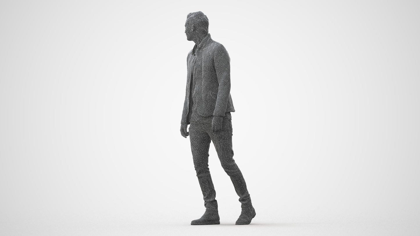 scanned 3D man casual walking, photogrammetry people for Enscape and V-Ray, square thumbnail