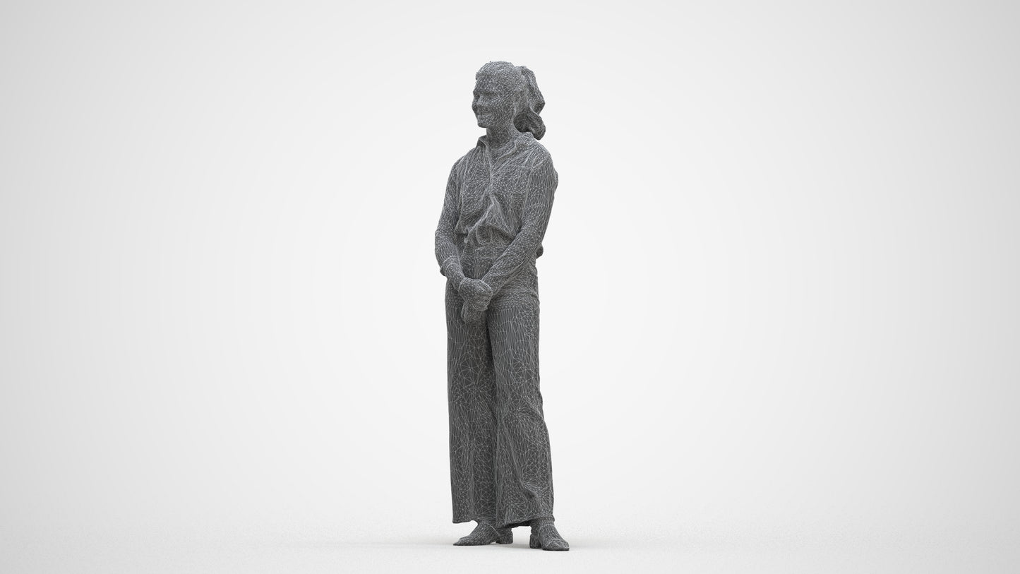3D people model woman casual standing, scanned human for 3ds Max rendering, three-quarter front view render