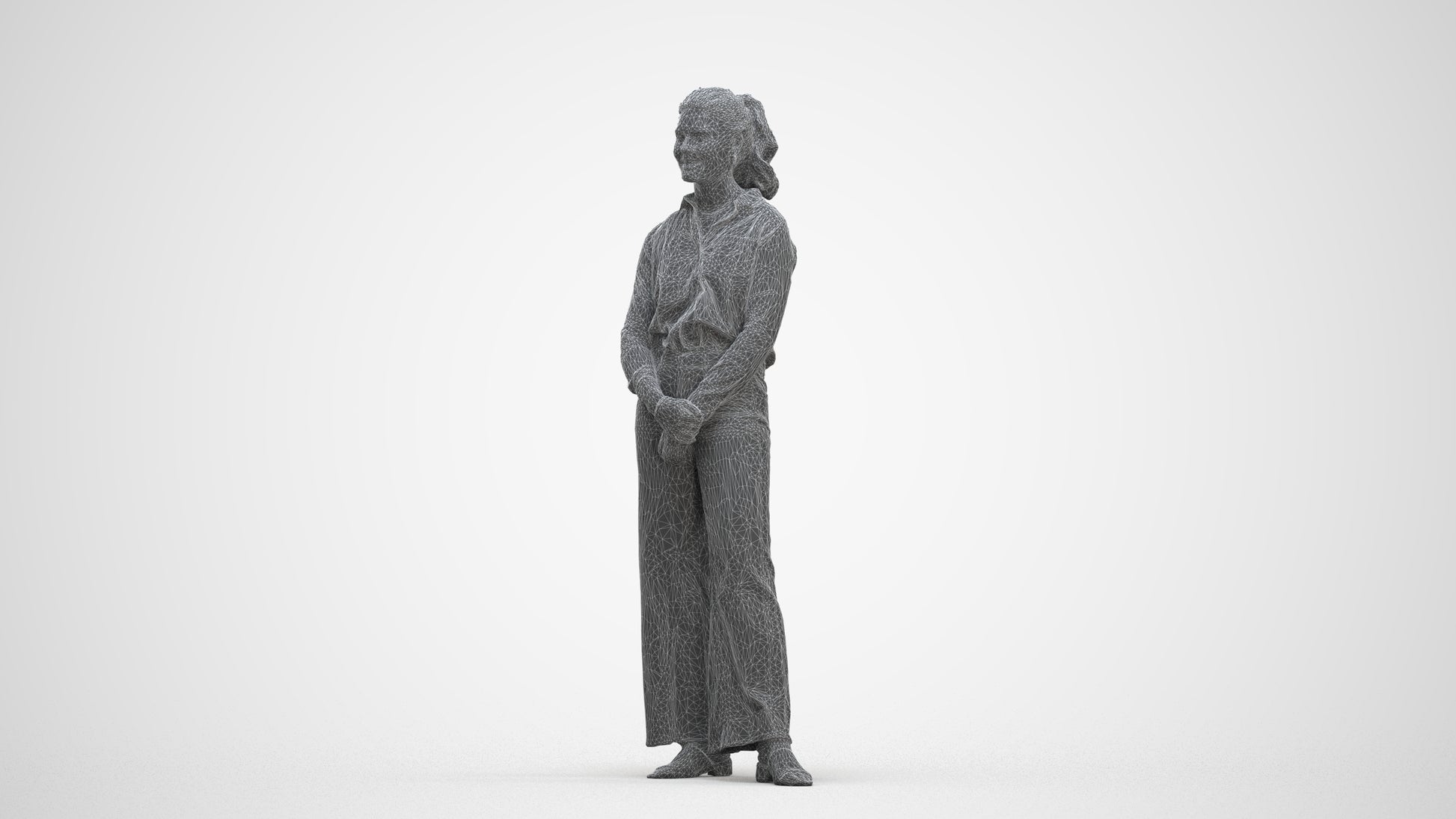 3D people model woman casual standing, scanned human for 3ds Max rendering, three-quarter front view render