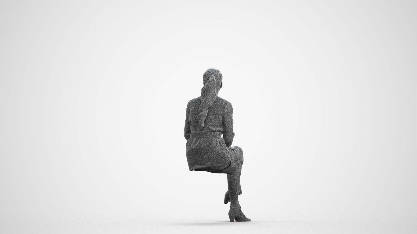3D scanned woman business, photorealistic archviz people for Enscape and SketchUp, wireframe front view