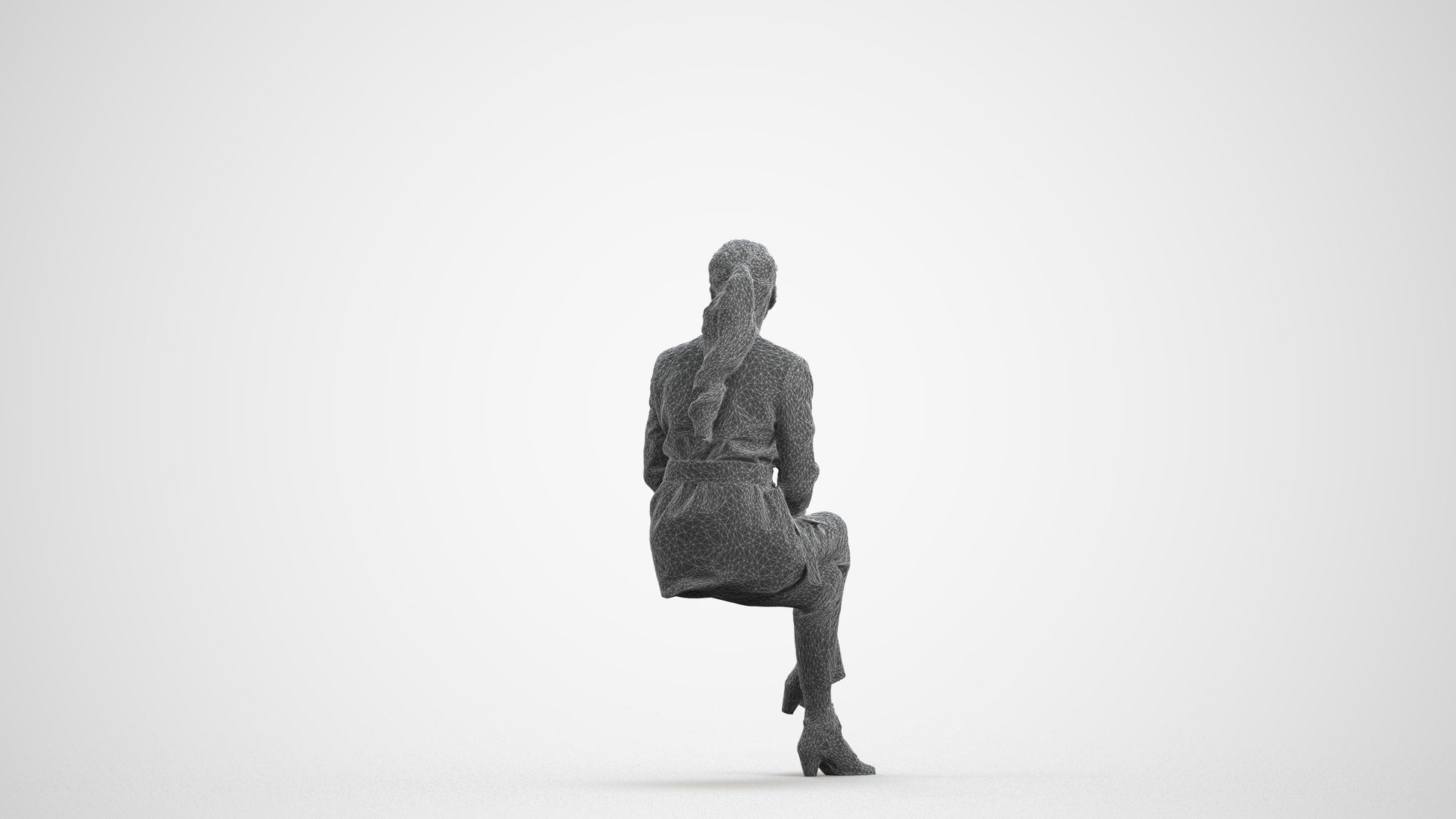 3D scanned woman business, photorealistic archviz people for Enscape and SketchUp, wireframe front view