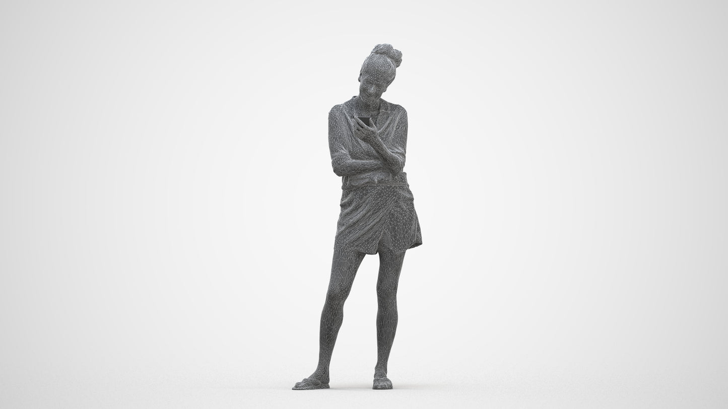 scanned 3D woman casual standing, photogrammetry people for Enscape and V-Ray, three-quarter front view render
