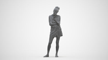 scanned 3D woman casual standing, photogrammetry people for Enscape and V-Ray, three-quarter front view render