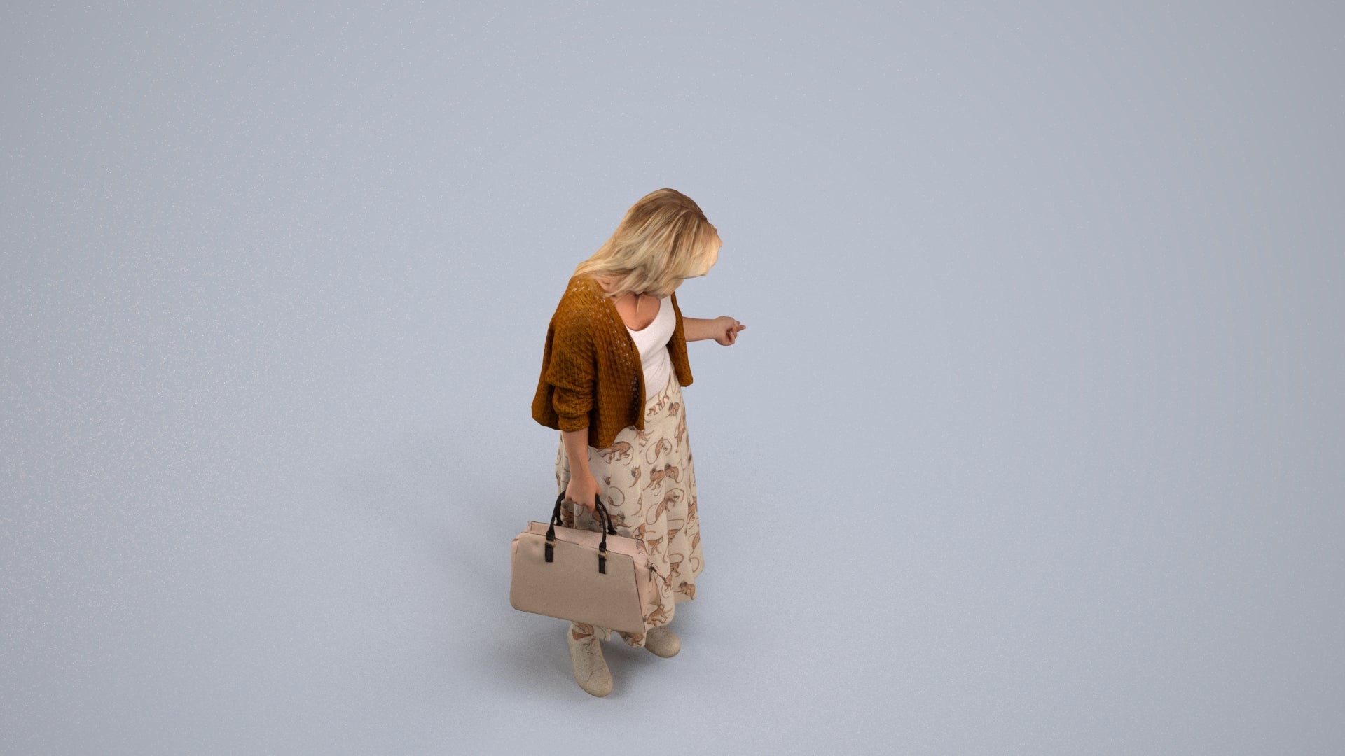 scanned 3D woman casual shopping, photogrammetry people for Enscape and V-Ray, back view render