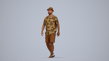 3D human model man walking, photogrammetry scanned person for archviz, top-down view render