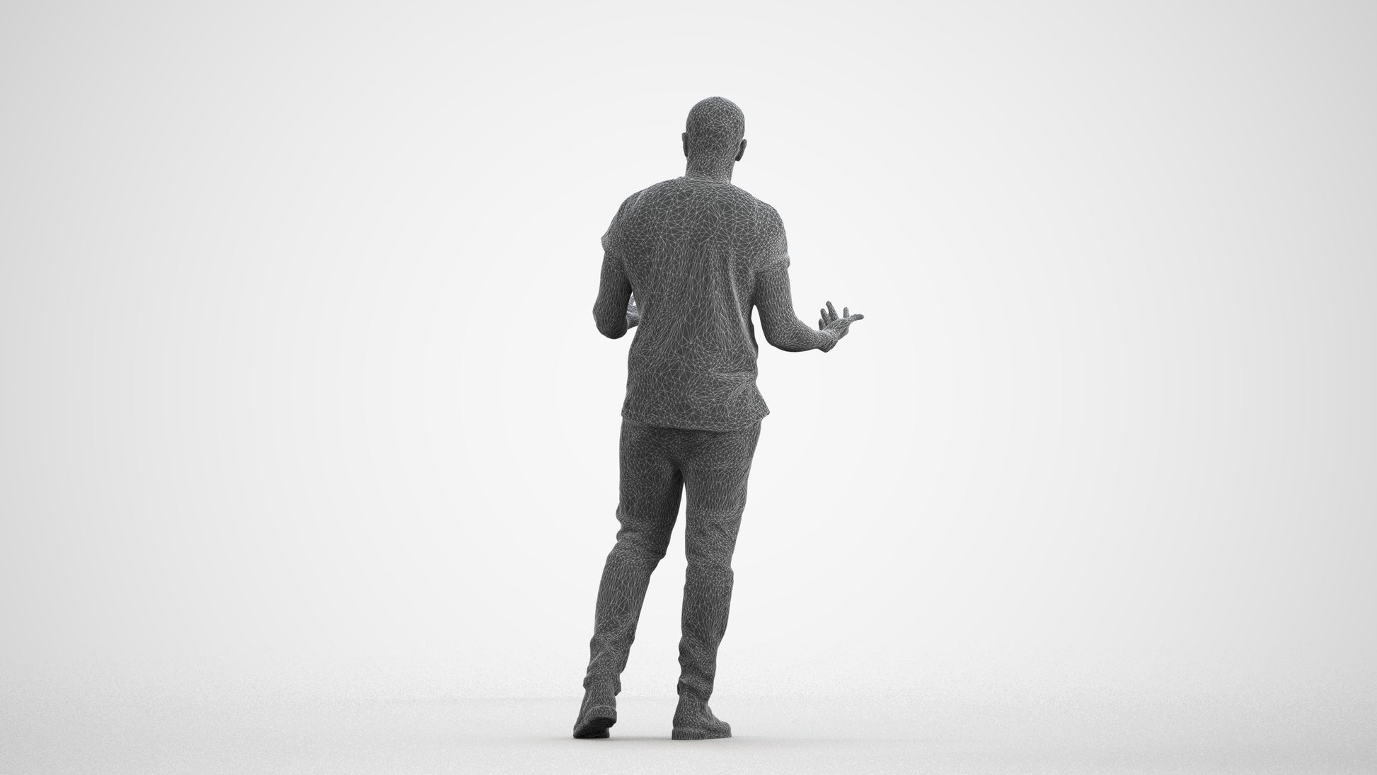 photogrammetry 3D man casual standing, realistic human model archviz FBX, wireframe front view