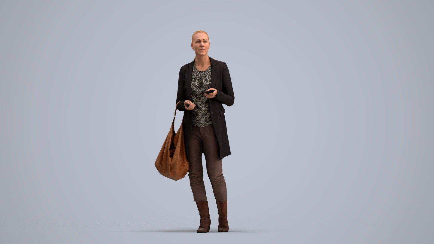 scanned 3D woman business walking, photogrammetry people for Enscape and V-Ray, standing pose render