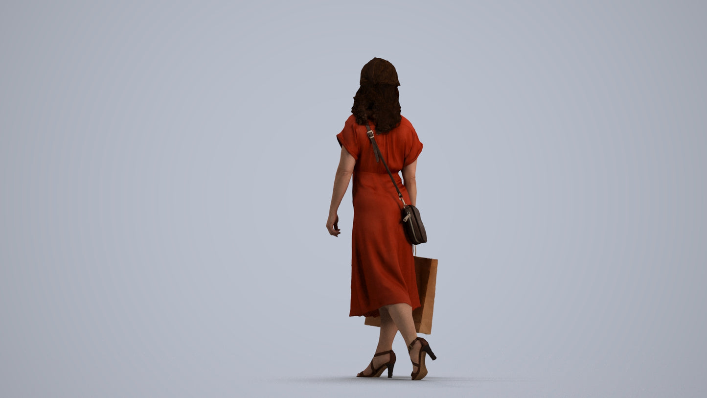 photogrammetry 3D woman casual walking, realistic human model archviz FBX, front view render