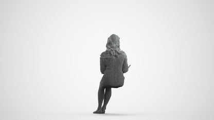 photogrammetry 3D senior woman casual sitting, realistic human model archviz FBX, wireframe front view