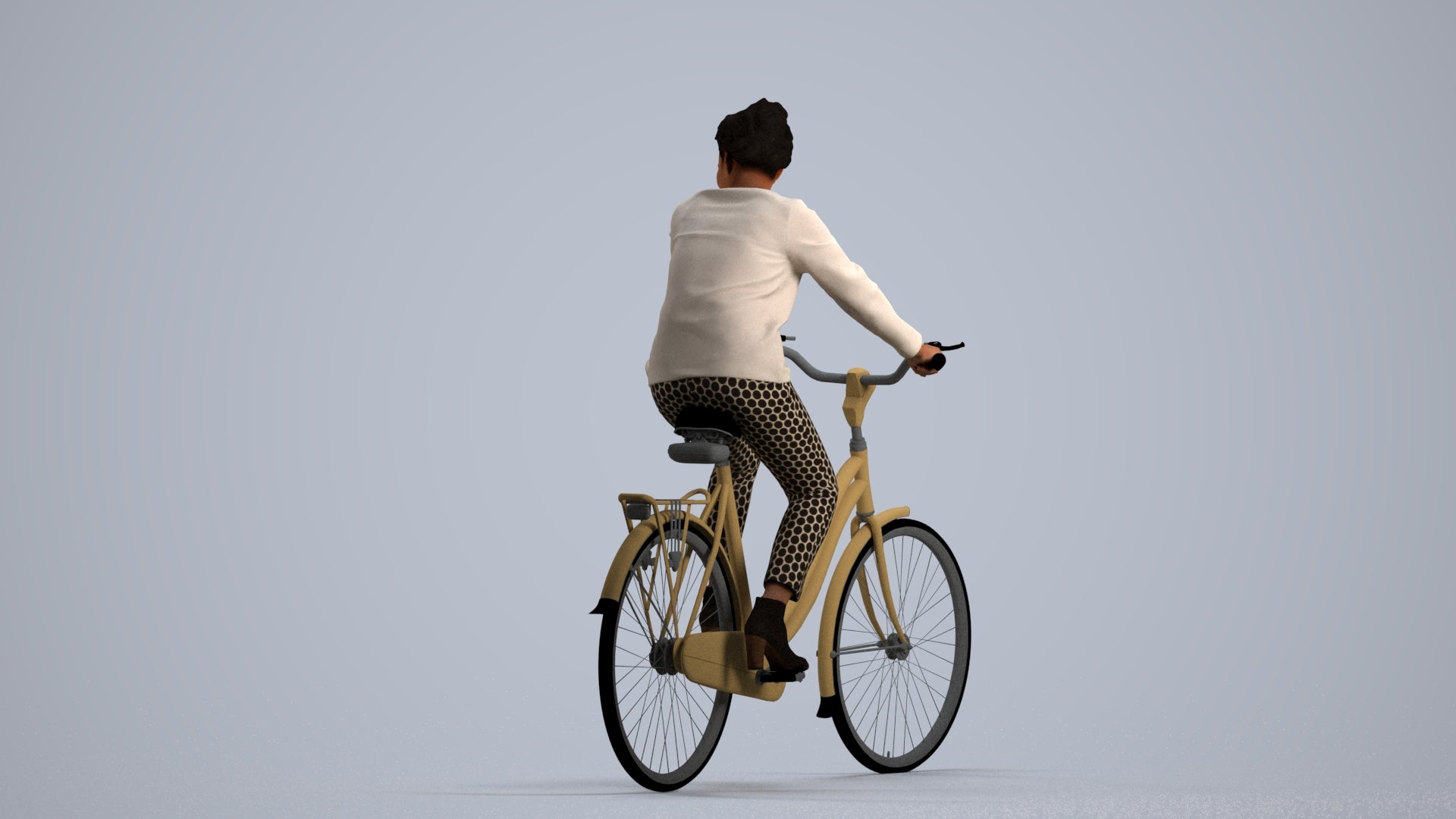 scanned 3D woman casual cycling, photogrammetry people for Enscape and V-Ray, front view render