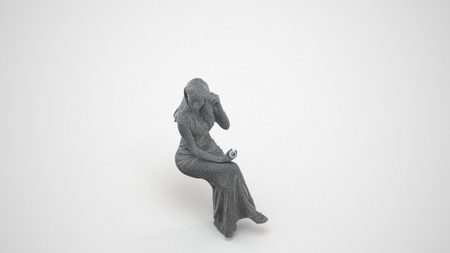 3D scanned woman formalaffairs formal, photorealistic archviz people for Enscape and SketchUp, wireframe three-quarter view