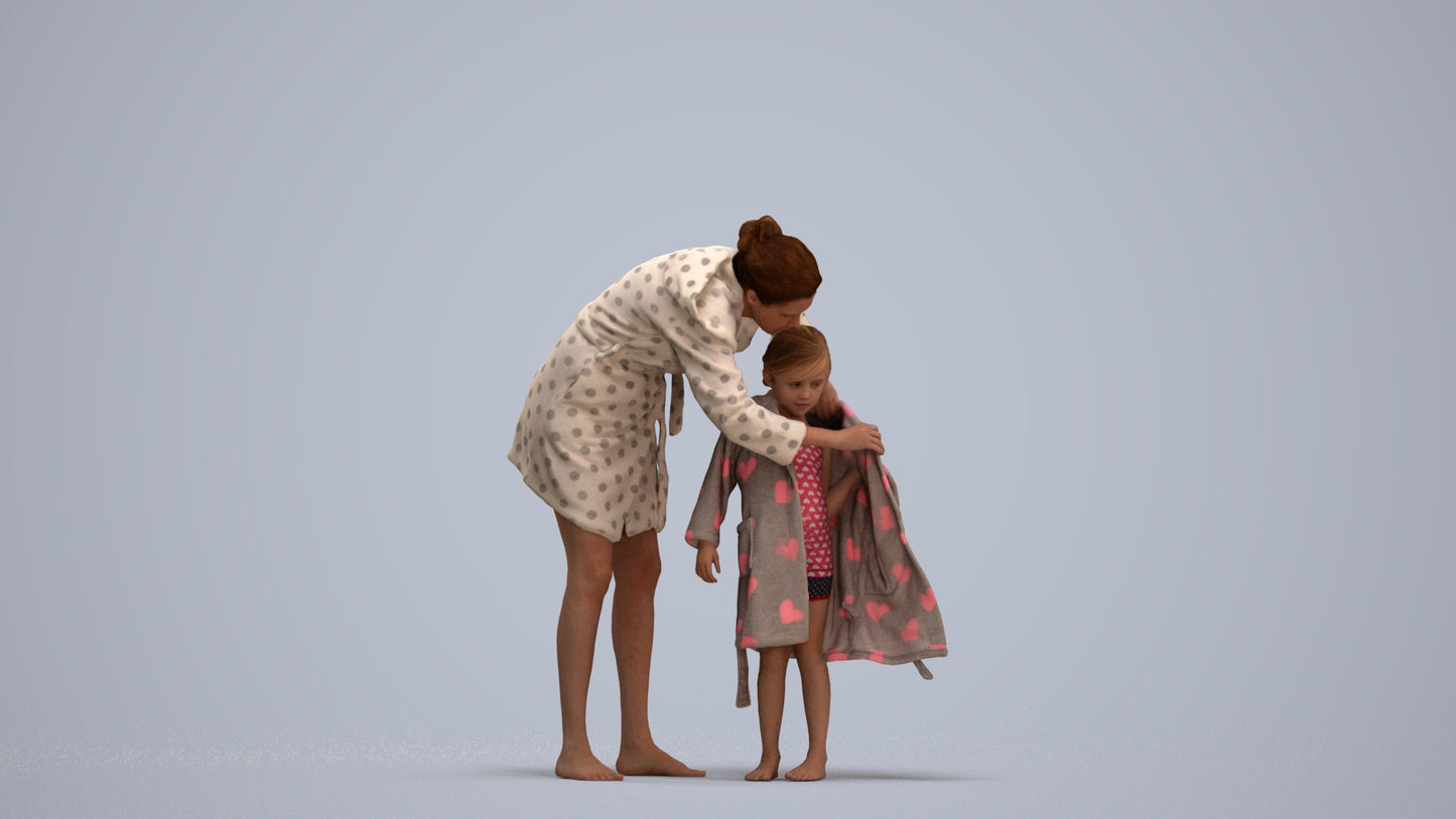 3D people model girl kids, scanned human for 3ds Max rendering, standing pose render