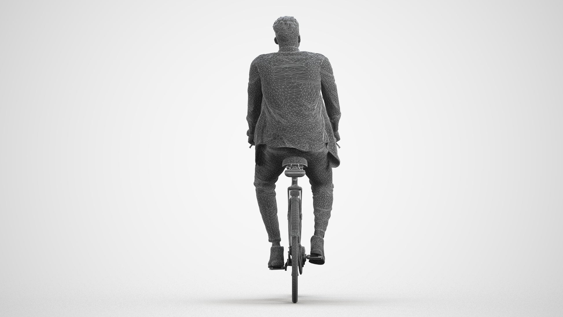 3D people model man casual cycling, scanned human for 3ds Max rendering, wireframe front view