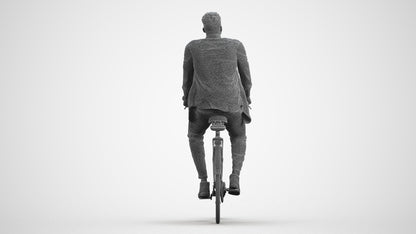 3D people model man casual cycling, scanned human for 3ds Max rendering, wireframe front view