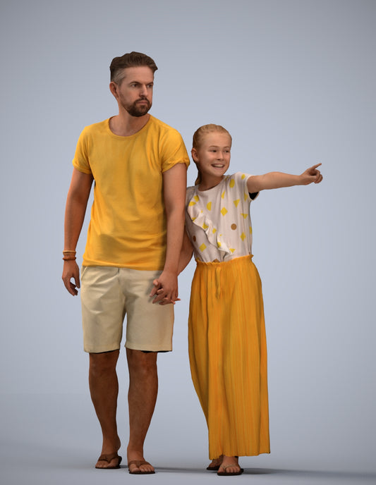 realistic 3D girl casual kids, scanned archviz people for Blender and 3ds Max