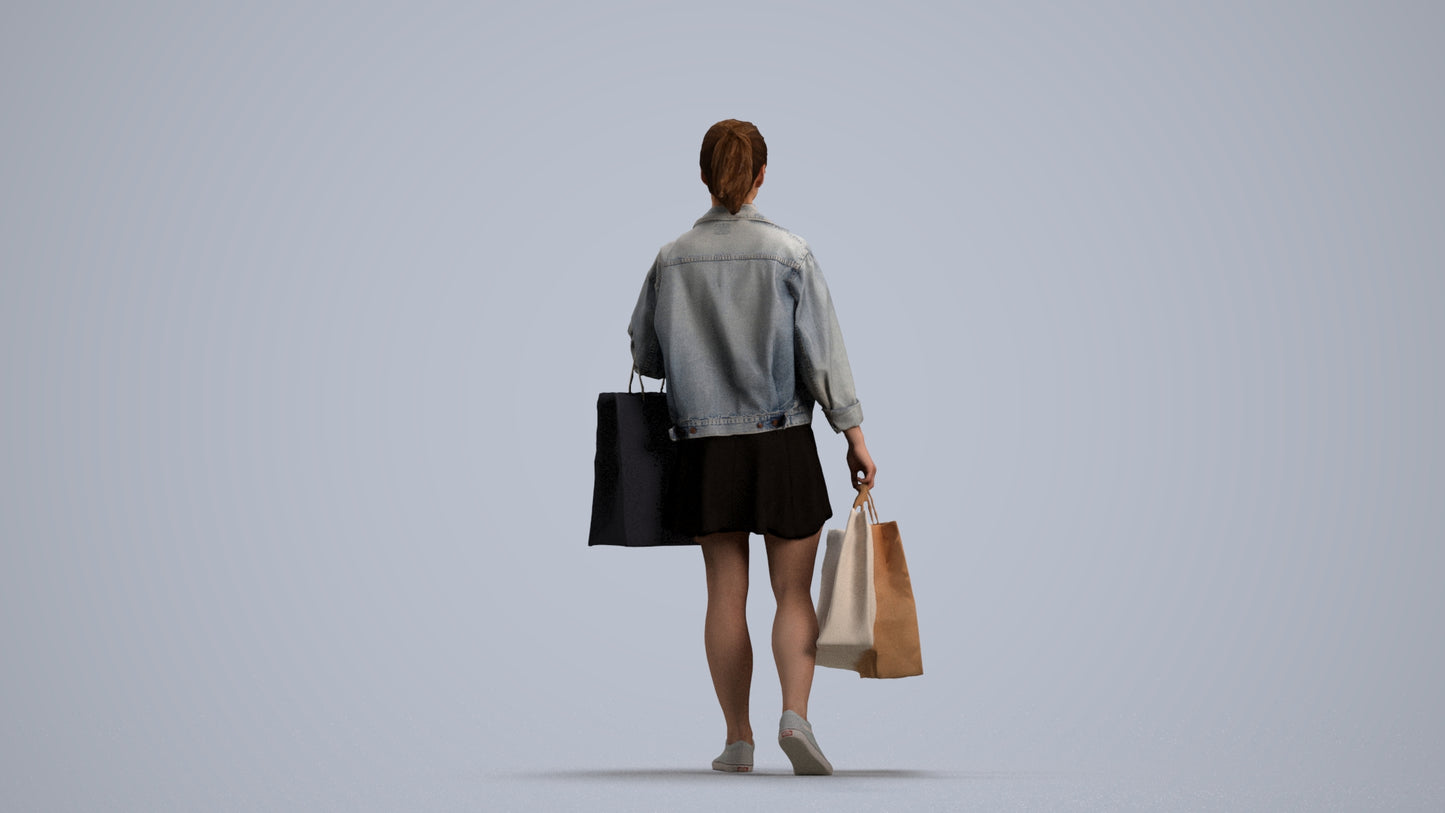 3D scanned woman shopping casual, photorealistic archviz people for Enscape and SketchUp, front view render