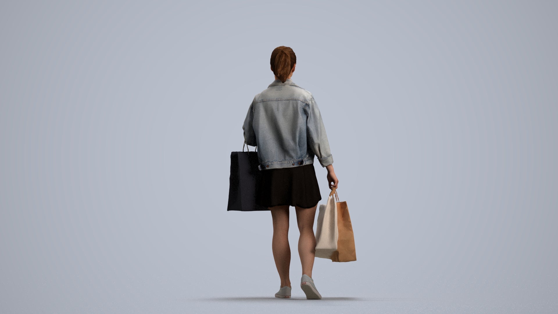 3D scanned woman shopping casual, photorealistic archviz people for Enscape and SketchUp, front view render