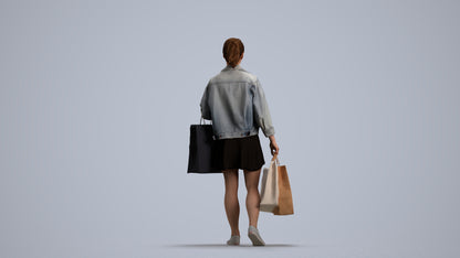 3D scanned woman shopping casual, photorealistic archviz people for Enscape and SketchUp, front view render