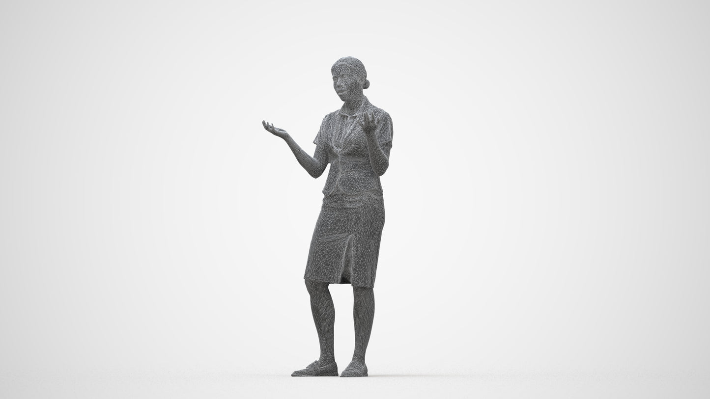 realistic 3D human woman hospitality, archviz people FBX OBJ for Blender, wireframe back view