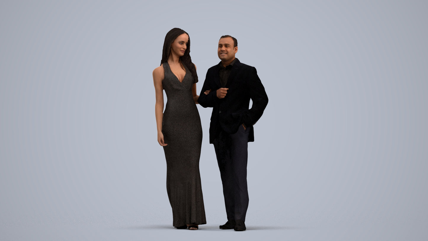 3D human model woman formal couple, photogrammetry scanned person for archviz, standing pose render