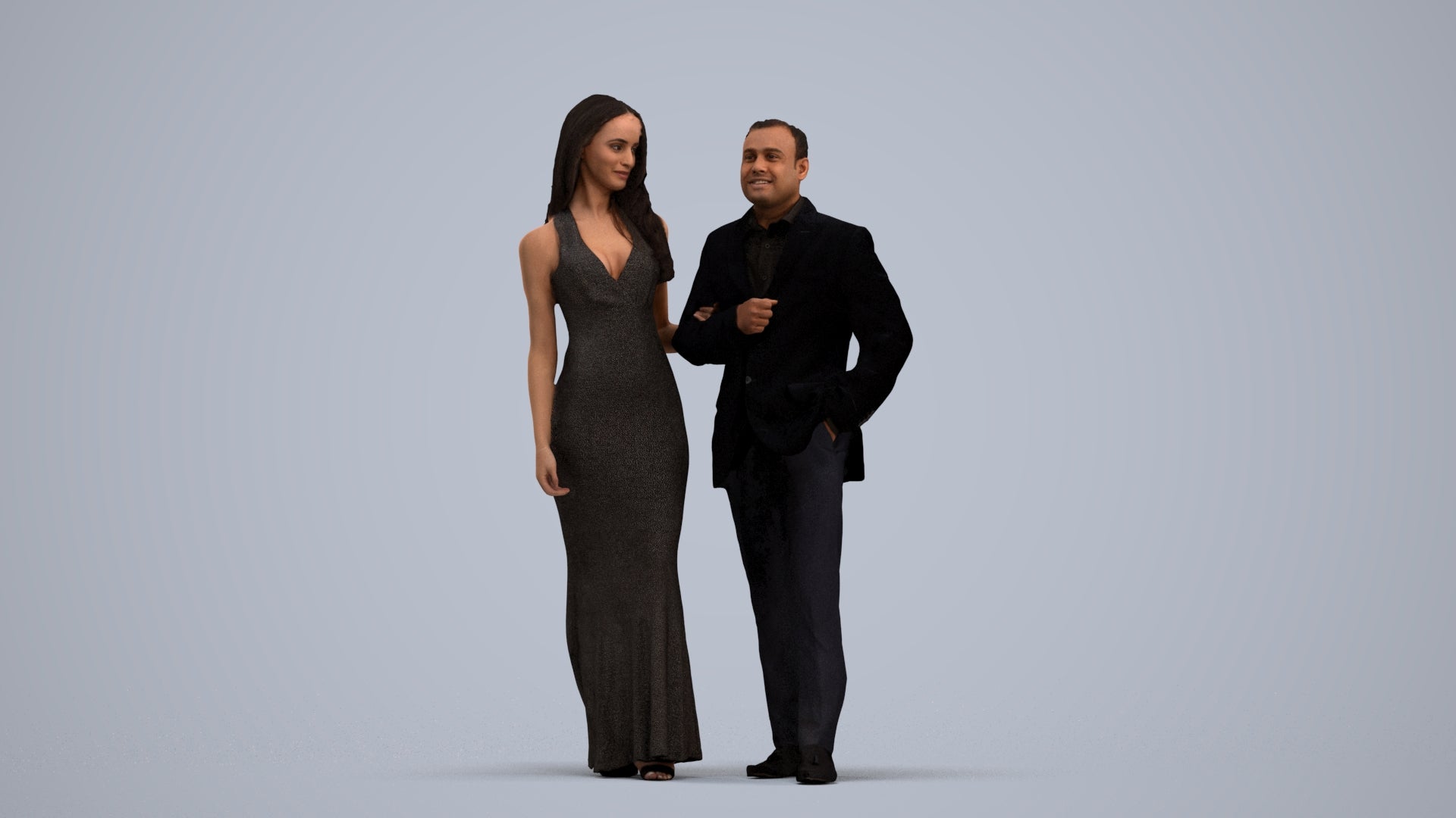 3D human model woman formal couple, photogrammetry scanned person for archviz, standing pose render