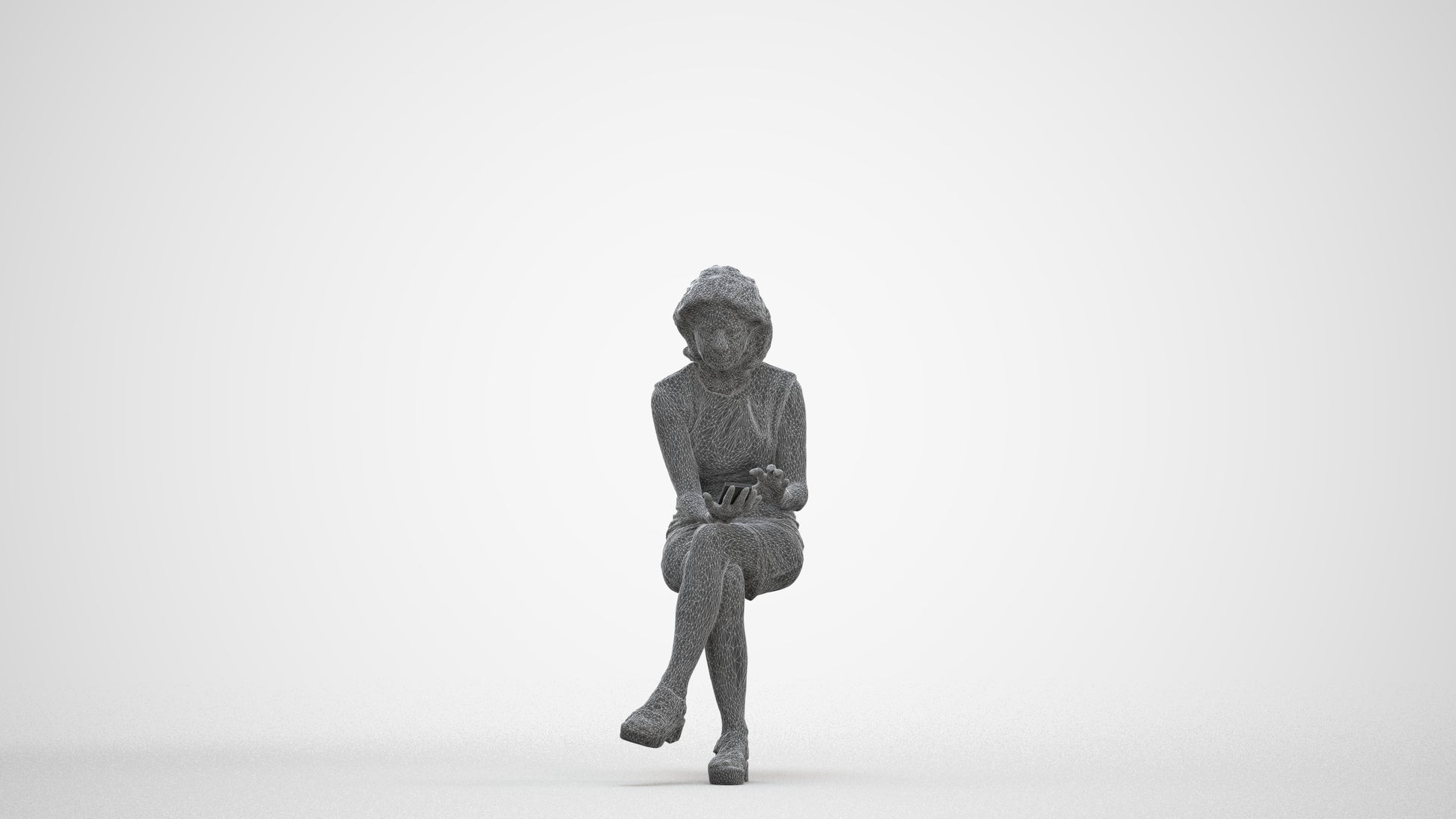 realistic 3D people woman business sitting, render-ready for V-Ray and Corona, FBX OBJ, three-quarter front view render