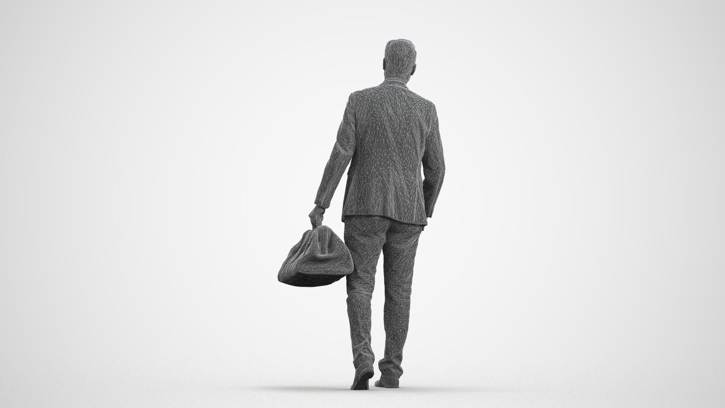 realistic 3D people man business walking, render-ready for V-Ray and Corona, FBX OBJ, wireframe front view