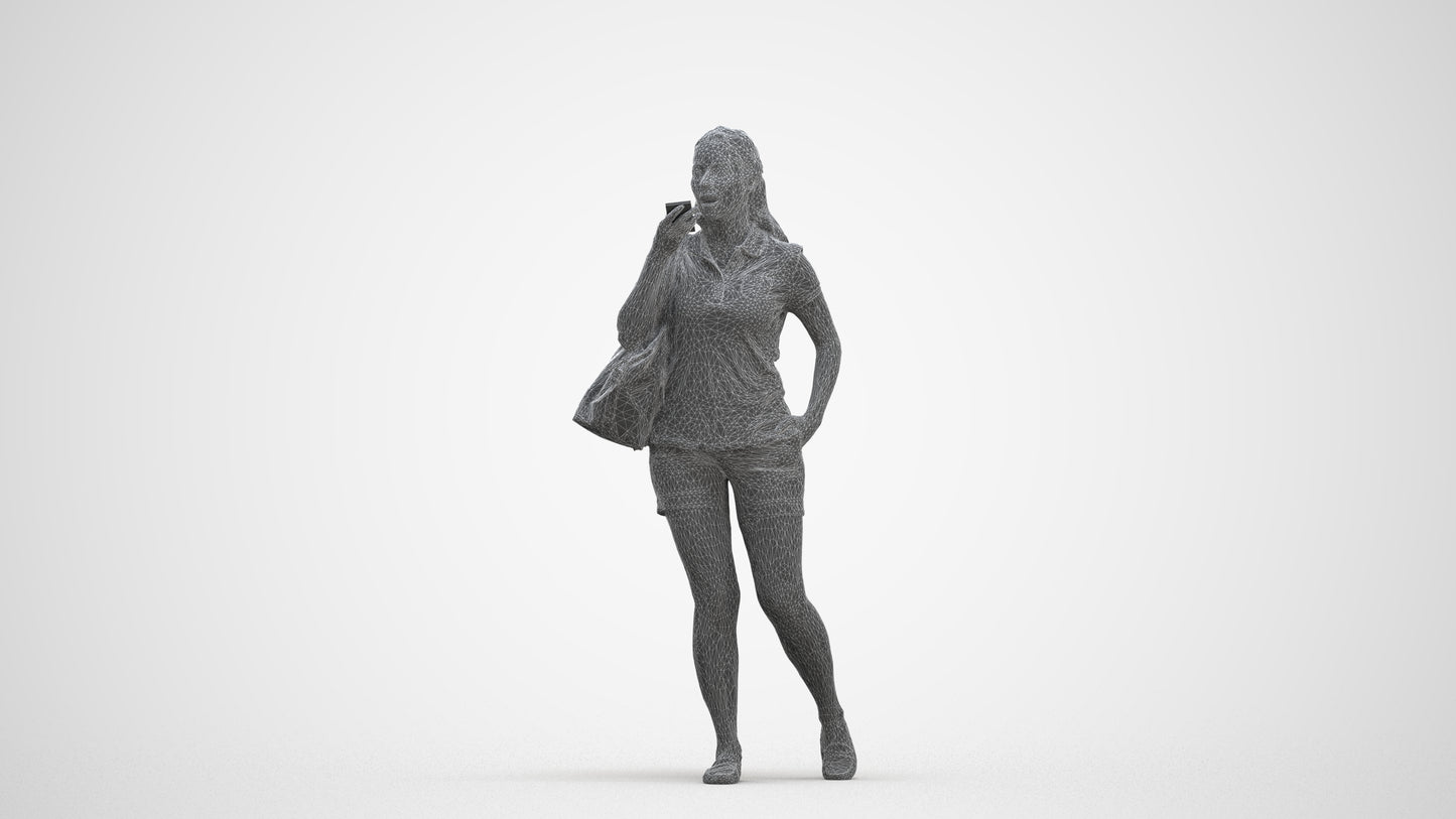 realistic 3D people woman casual walking, render-ready for V-Ray and Corona, FBX OBJ, three-quarter front view render