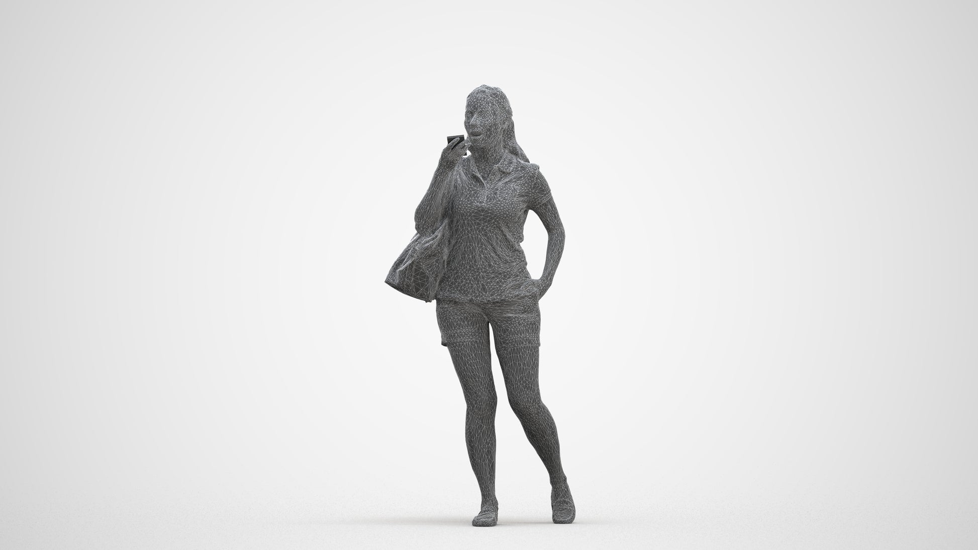realistic 3D people woman casual walking, render-ready for V-Ray and Corona, FBX OBJ, three-quarter front view render