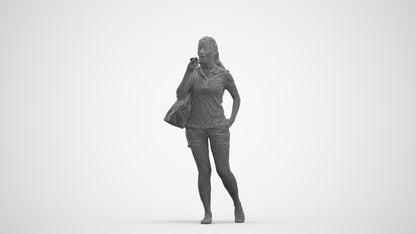 realistic 3D people woman casual walking, render-ready for V-Ray and Corona, FBX OBJ, three-quarter front view render