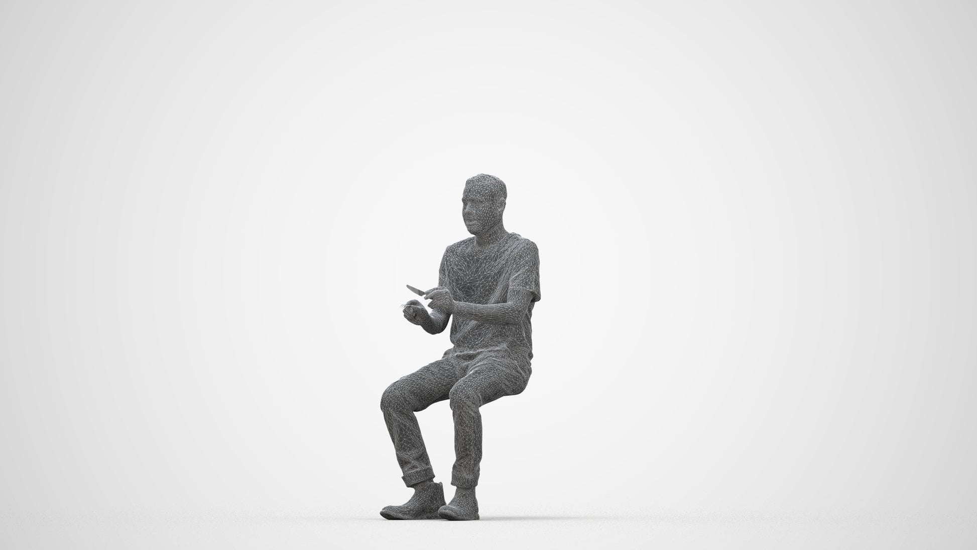 realistic 3D people man casual sitting, render-ready for V-Ray and Corona, FBX OBJ, wireframe back view
