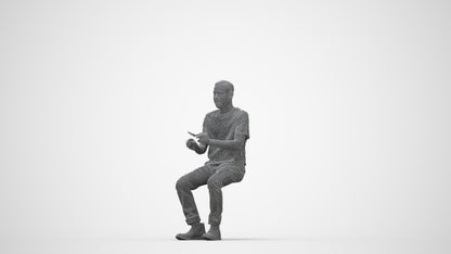 realistic 3D people man casual sitting, render-ready for V-Ray and Corona, FBX OBJ, wireframe back view