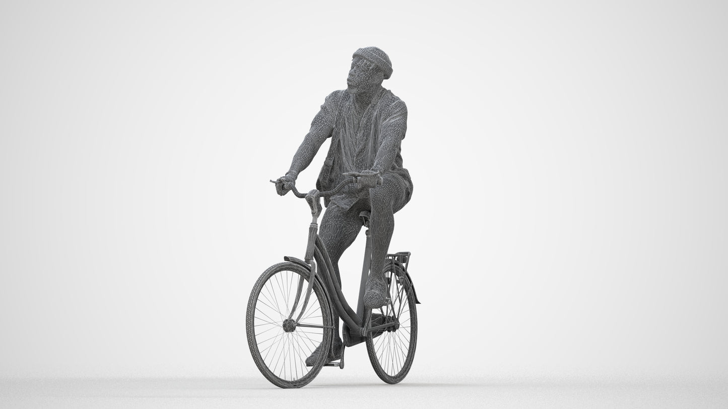 realistic 3D human man casual cycling, archviz people FBX OBJ for Blender, wireframe back view