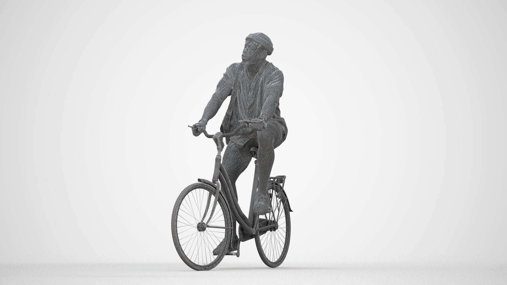 realistic 3D human man casual cycling, archviz people FBX OBJ for Blender, wireframe back view