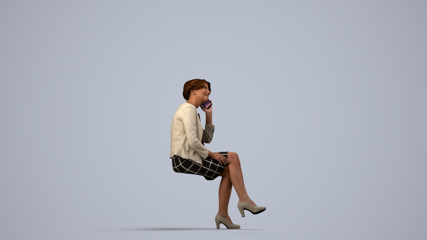 photogrammetry 3D woman business sitting, realistic human model archviz FBX, side view render