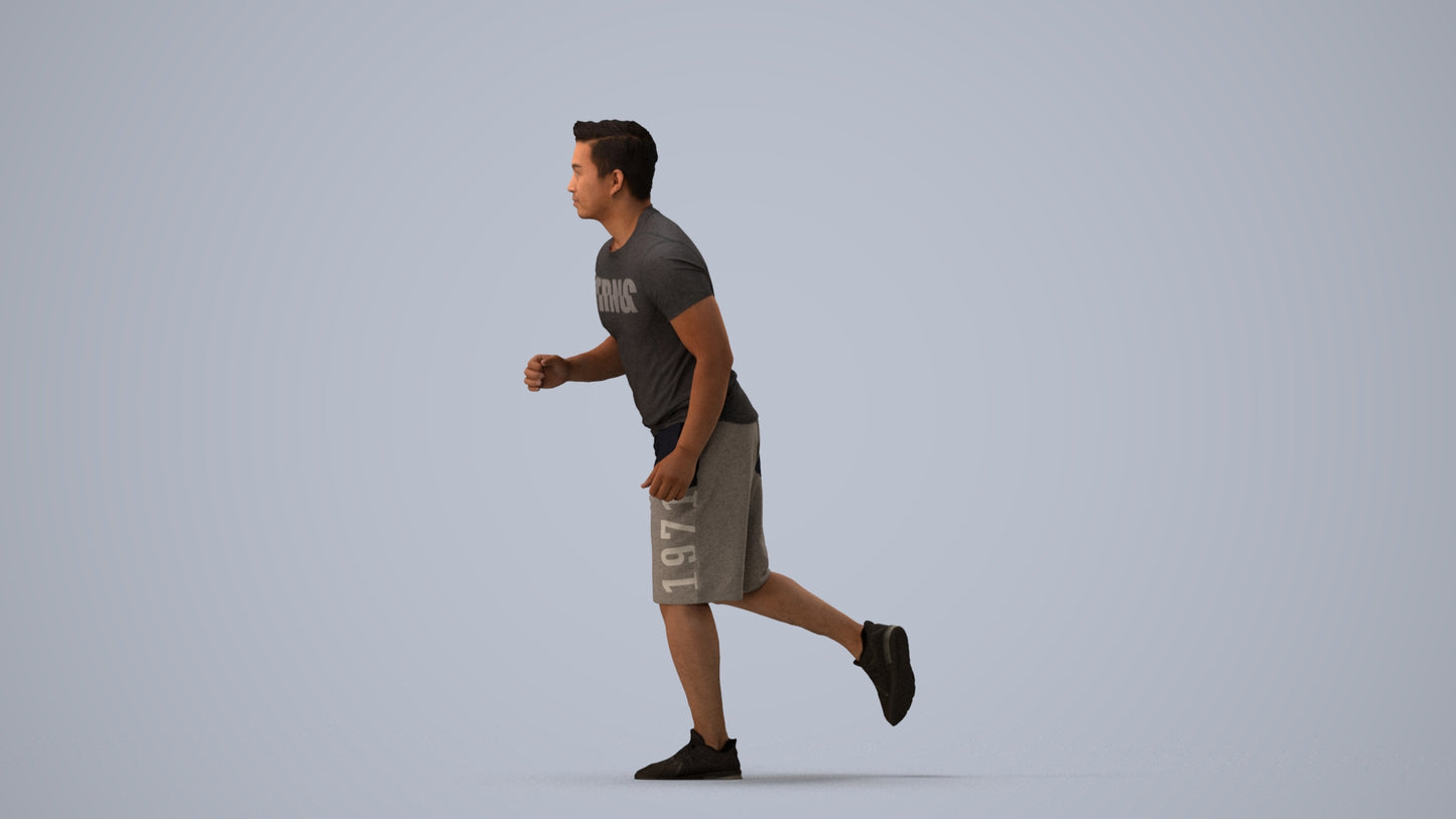 realistic 3D people man sport walking, render-ready for V-Ray and Corona, FBX OBJ, three-quarter view render