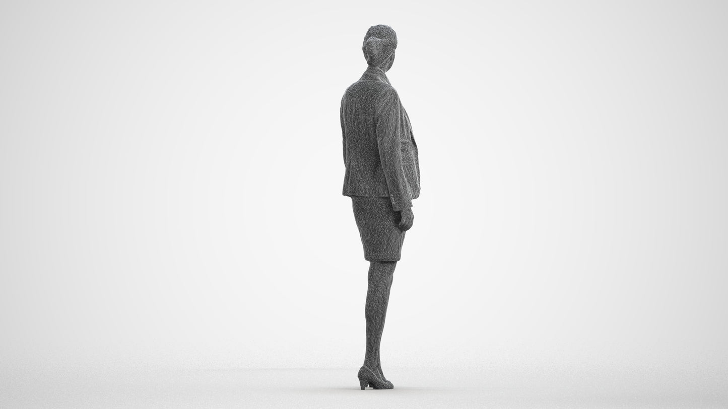 realistic 3D people woman business, render-ready for V-Ray and Corona, FBX OBJ, wireframe front view