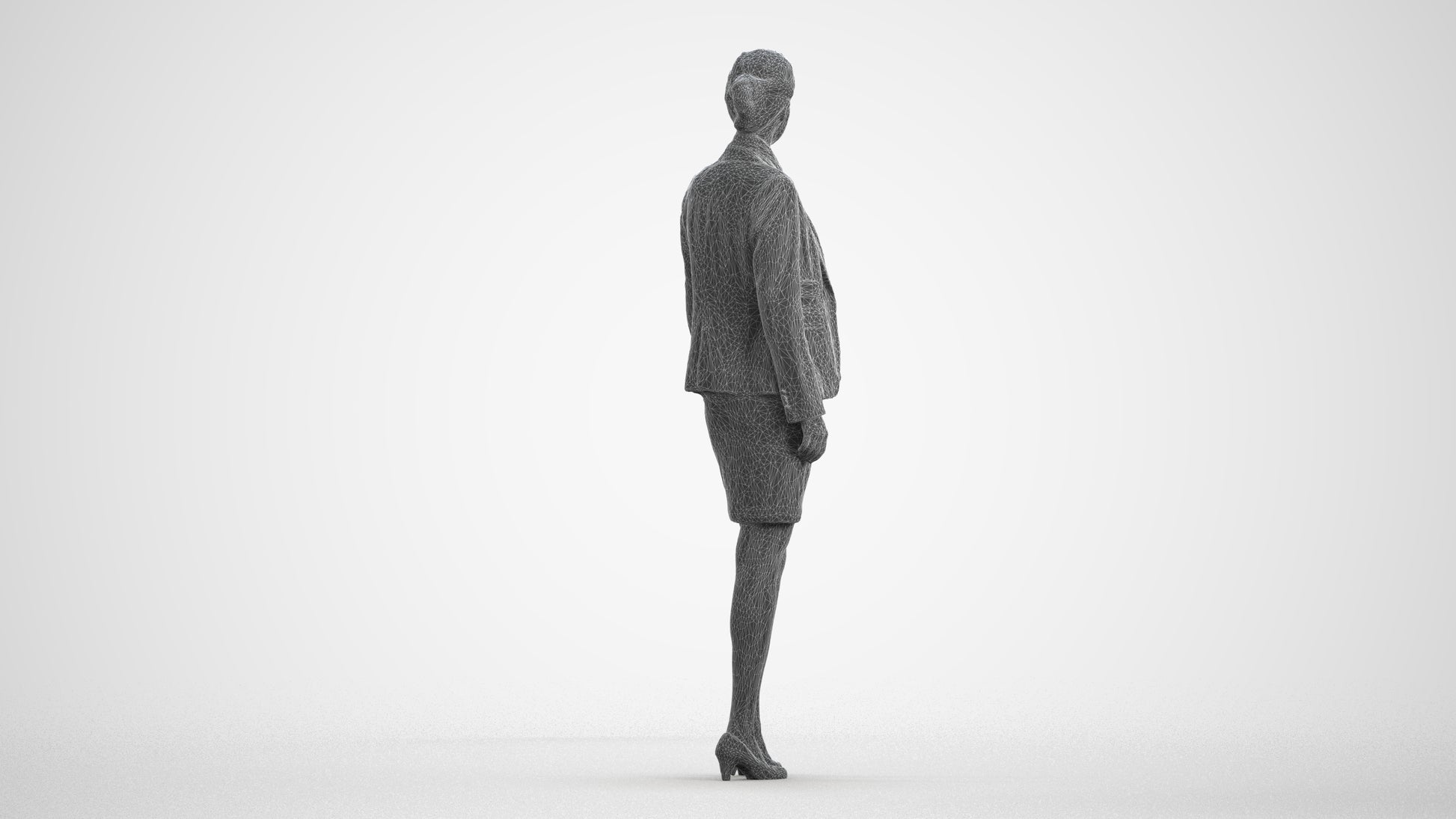 realistic 3D people woman business, render-ready for V-Ray and Corona, FBX OBJ, wireframe front view