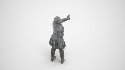 3D human model woman casual standing, photogrammetry scanned person for archviz, wireframe three-quarter view