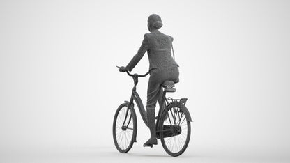 realistic 3D woman business cycling, scanned archviz people for Blender and 3ds Max, wireframe front view