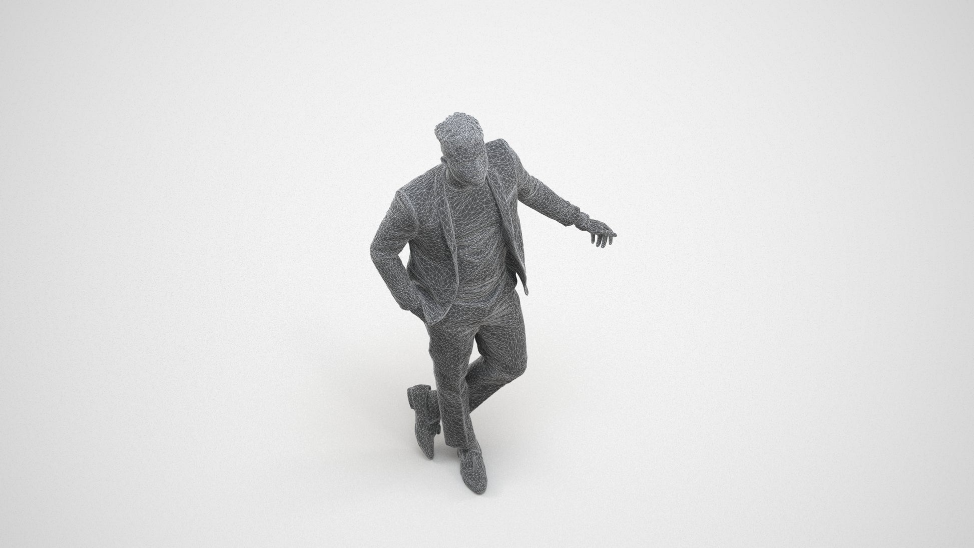 photogrammetry 3D man formal cycling, realistic human model archviz FBX, wireframe three-quarter view