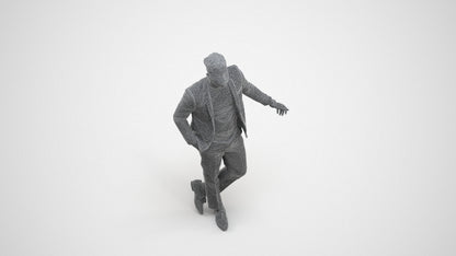 photogrammetry 3D man formal cycling, realistic human model archviz FBX, wireframe three-quarter view