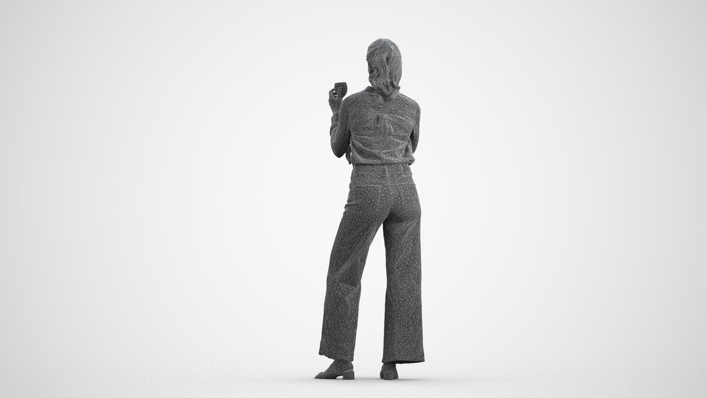 scanned 3D woman casual standing, photogrammetry people for Enscape and V-Ray, wireframe front view