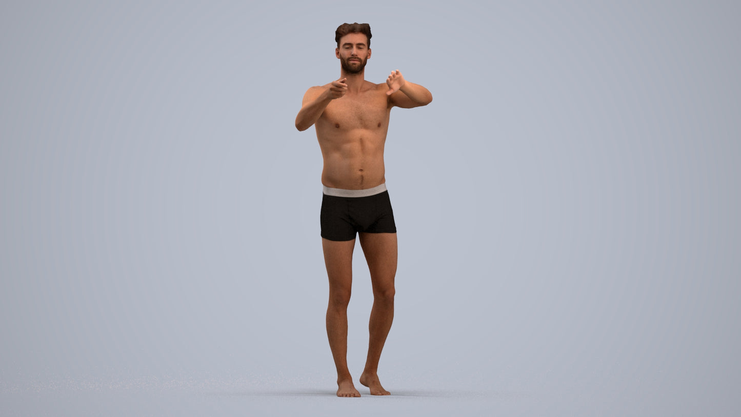 realistic 3D man bathroom, scanned archviz people for Blender and 3ds Max, standing pose render