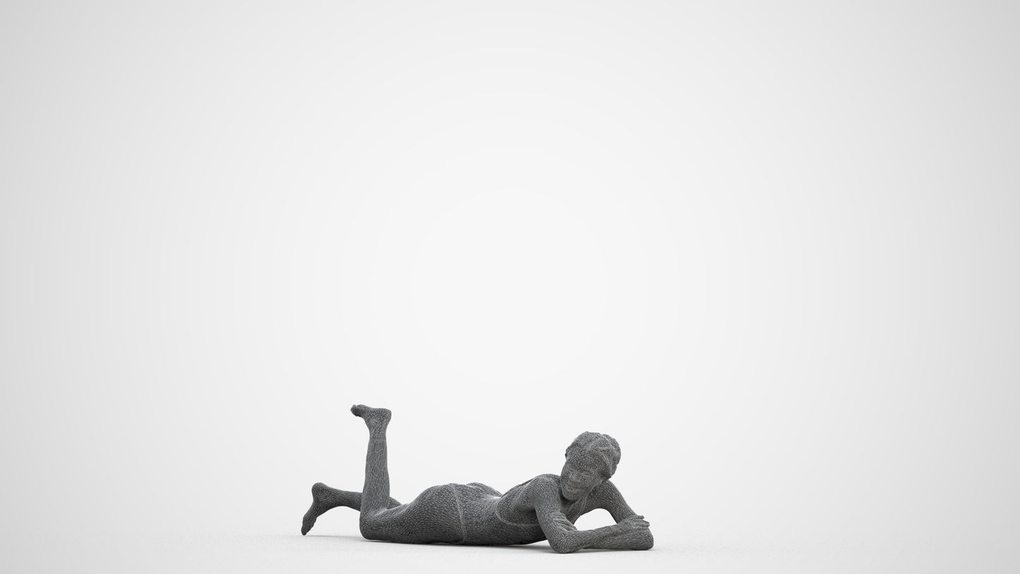 3D human model woman casual pool, photogrammetry scanned person for archviz, three-quarter front view render