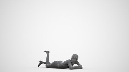 3D human model woman casual pool, photogrammetry scanned person for archviz, three-quarter front view render